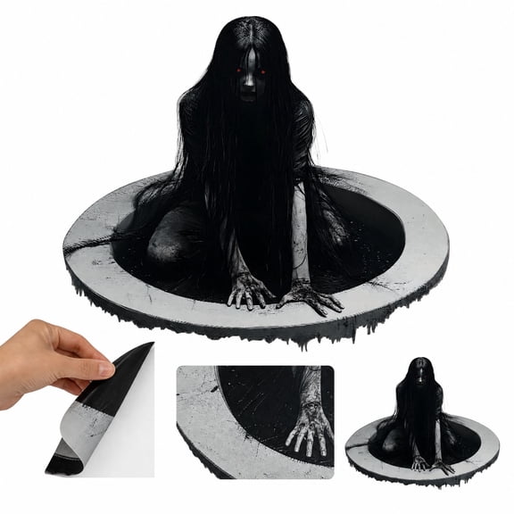 3D Floor Sticker, Creepy Long-Hair Ghost Halloween Floor Sticker, Self-Adhesive Removable Halloween Decor for Halloween Decorations, Scary Indoor Halloween Party Decor Wall Floor Window Ornament