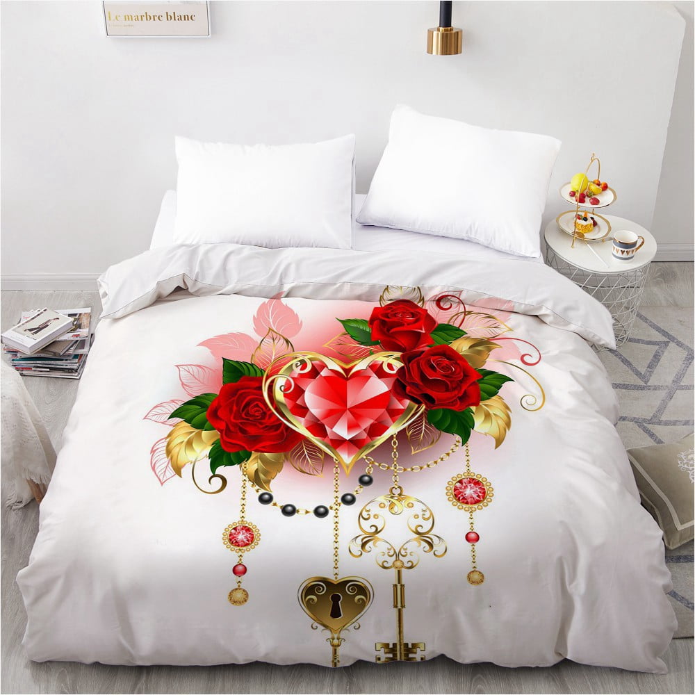 3D Floral Bedding Set Golden Shiny Flowers Duvet Cover King/ Size for