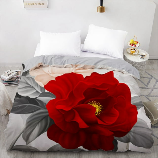3D Floral Bedding Set Golden Shiny Flowers Duvet Cover King/ Size for