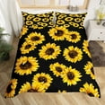 thumbnail image 1 of 3D Floral Comforter Cover Queen Size Women Yellow Flowers Bedding Set Sunflower Pattern Decor Duvet Cover Botanical Floral Print on Black Quilt Cover Garden Bloom Bedding with Pillowcase, 1 of 6