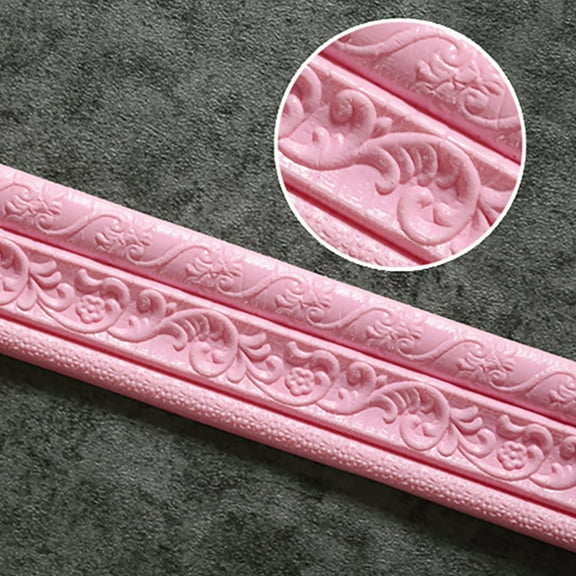 3D Floral Embossed Foam Wall Trim Tile Wood Glass Decor Strip No Residue Rent-Friendly Sticker Self-Adhesive Border Strip Removable Wall Line Waterproof Oilproof Easy Clean Molding