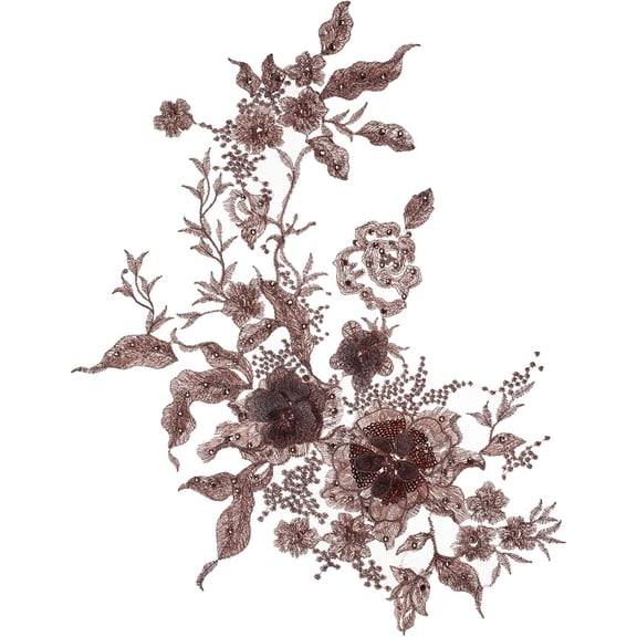 3D Floral Embroidered Lace Sew on Patches, Beaded Sequins Flower Embroidered Applique, Rose Gold Sewing Accessories for Clothing Wedding Dress Lace Fabric DIY Decoration
