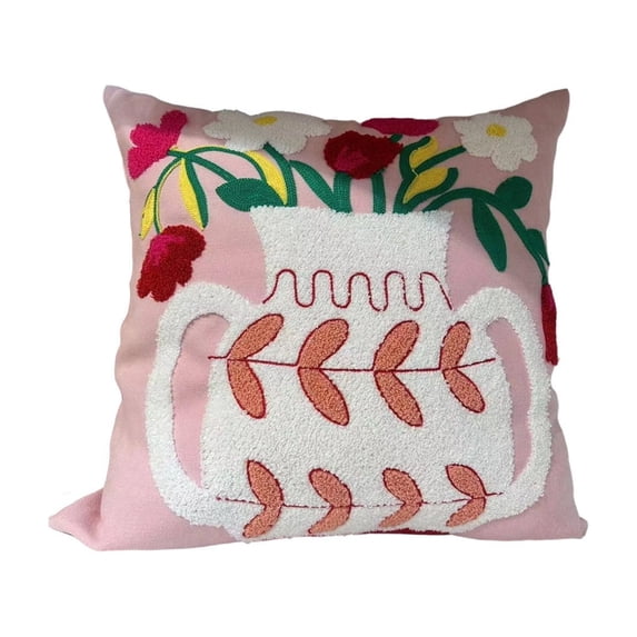 3D Floral Embroidered Pillow Cover, Soft Polyester Cushion for Bedroom Office, Bohemian-Style Throw for Window Seat or Car Seat