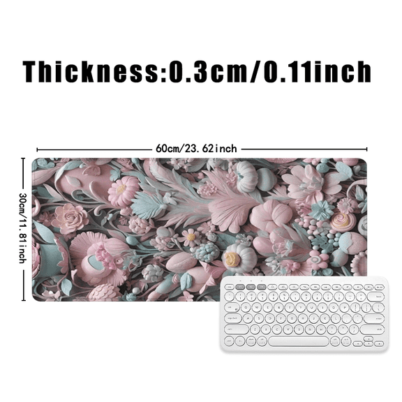 3D Floral Mouse Pad 31.5 x 11.82 Inches Pastel Flower Design Rubber Desk Accessory