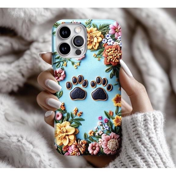 3D Floral Paw Print Dog Lover Phone Case with iPhone 17 11 12 13 14 15 16 Pro Max