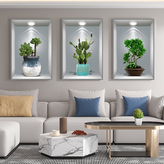 3D Floral Potted Wall Decal Mural Sticker Hd Decorative for Hotel Restaurant Home Aisle Staircase Wall Decor, 18*12in(30x45cm), 3pcs, B