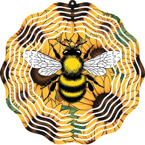 3D Floral Wind Spinner 10" Metal Bumble Bee Summer Outdoor Garden Yard Art Decor