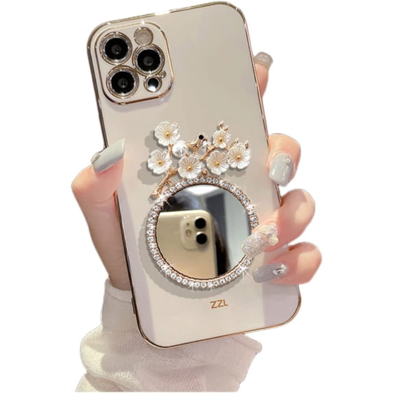 3D Flower Bird Soft TPU Bling Phone Case with Shiny Bezel Makeup Mirror for Samsung Galaxy Note 20 10 9 8 Ultra Pro Plus Back Cover, Personality Anti-Drop Bumper(White,Note 20 Ultra)