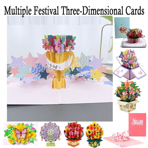 3D Flower Bouquet Pop Up Greeting Card, Handmade Paper Card for Female Friend, Boss, Mother, Parent, Wife, Partner, Birthday, Anniversary, Romantic Keepsake, HAODEJW