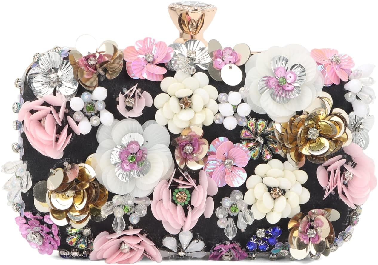 3D Flower Clutch Purses for Women Gold Formal Wedding Party Evening Bags Chain Floral Shoulder bag