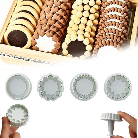 3D Flower Cookie Cutter 4 Pcs, Jam Chocolate Sandwich Flower Cookie Cutter Set, Plastic Flowers Cookies Cutters Biscuit Cookies Stamps(Q)