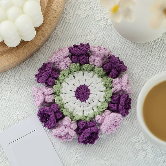 3D Flower Crochet Placemat Handmade Knitted Floral Table for Home Dining Kitchen Cup