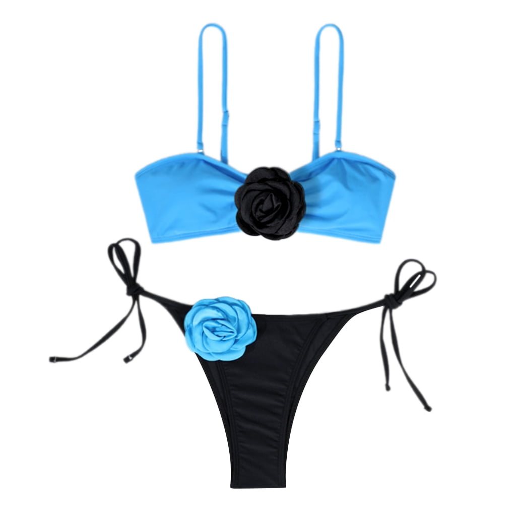 3D Flower Decoration Swimsuit for Women, Two Pieces Bathing Suit