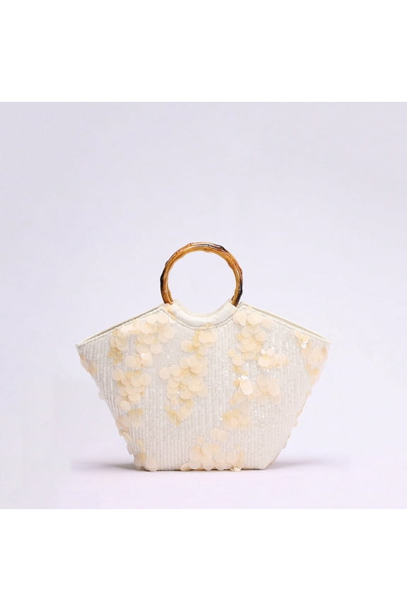 3D Flower Embroidery Handle Tote Bag for Women, Boho Beach Purse Bag, Bling Straw Clutch Handbags, Sparkly Evening Bag for Wedding Party