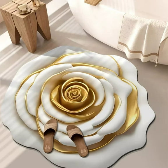 3D Flower Floor Mat Ultra Absorbent Non- Bathroom Rug, Diatomaceous Earth Quick-Dry Mat with Realistic Floral Design,Soft Plush for Bedroom,Kitchen,Living Room,Entrywayï¼15.74*15.74Inch)