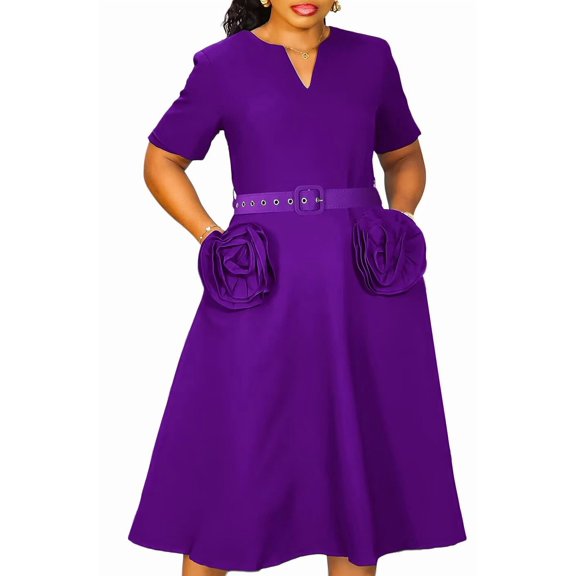 3D Flower Formal Dress for Curvy Women, V Neck Dress for Evening & Valentines