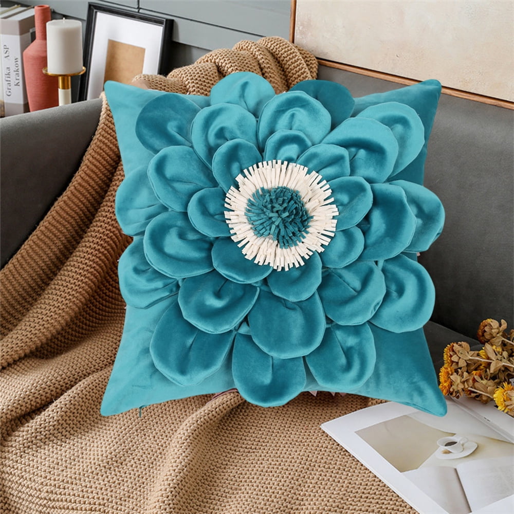 3D Flower Handmade Throw Pillow Cover Decorative Pillowcase Cushion Cover with Hidden Zipper