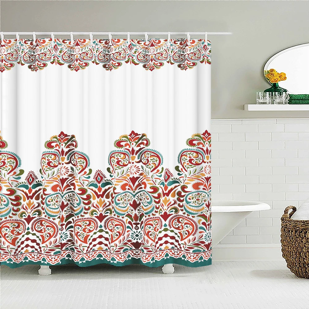 3D Flower India Bohemian Print Nordic Style Shower Curtain Set With ...