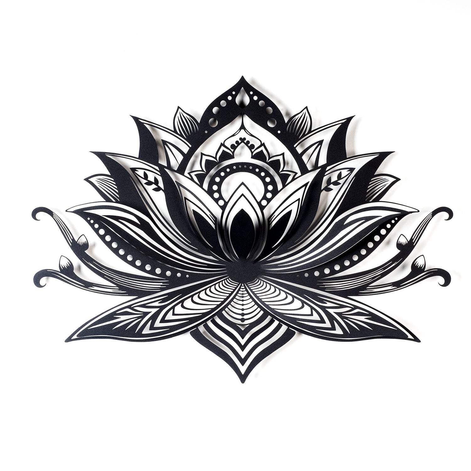 Black 3D Lotus Mandala Metal Wall Art