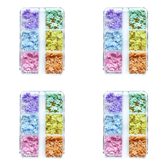 3D Flower Nail Arts Charms With Silver Beads Cute Five Petal Flower Ornaments Nail Gems Acrylic Resin Flower Nail Jewelry For Women Girls DIY Nail Design(6 Colors) Jowl Tape Gemstone Sand