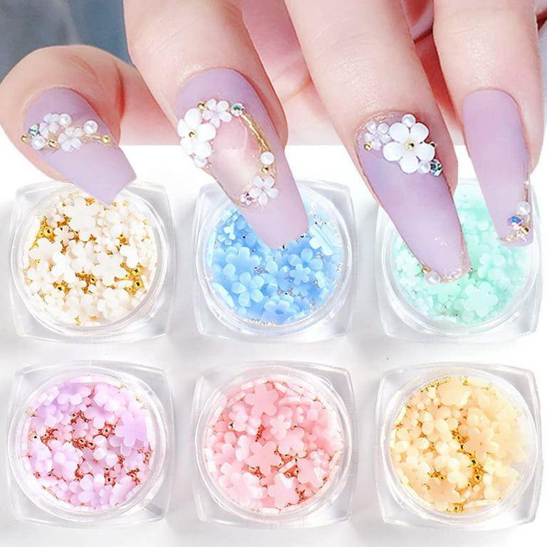 3D Flower Nail Charms, 6Boxes 3D Flower Nail Rhinestone for Acrylic Nails  Cherry Blossom Spring Nail Art Supplies with Pearls Manicure DIY Nail  Decorations for Women Girls 