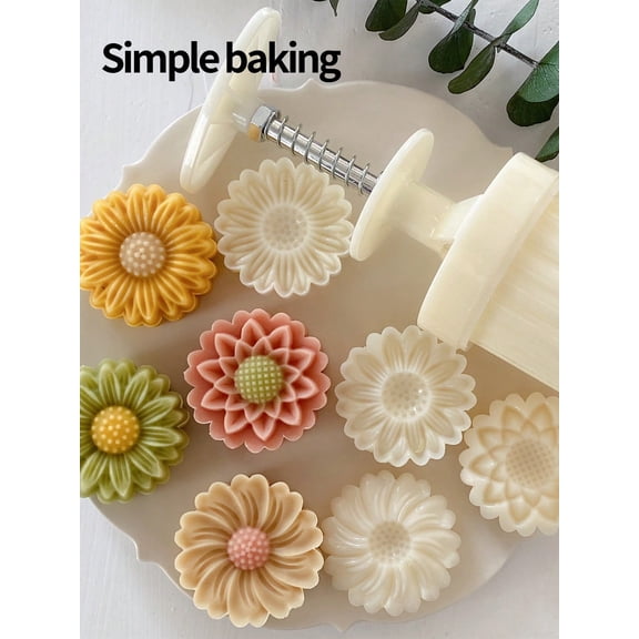 3D Flower Pastry Molds Set, DIY Cookie Stamp & Cutter, Mooncake Mold, Baking Tool for Kitchen Bento & Party, Sunflower 2-piece Set
