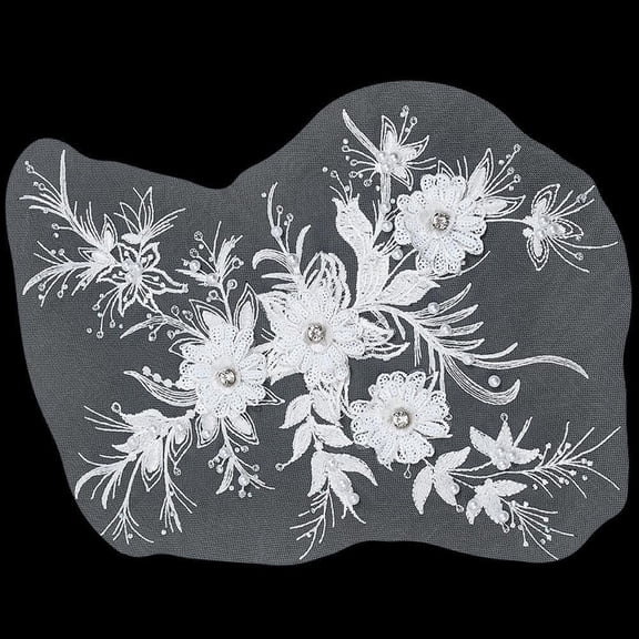 3D Flower Patch Beaded Embroidered Lace Fabric Sewing Floral Pearl Rhinestone Patches Trim Applique Wedding Formal for Women DIY Sewing Trim Wedding Dress Embroidery DIY Decoration Clothes