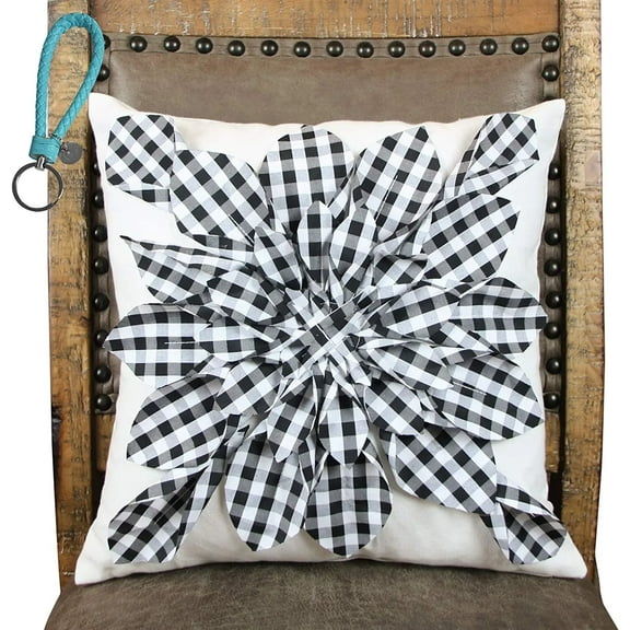 3D Flower Pillow, Buffalo Plaid Flower Decorative Throw Pillow Cover – 17” Cotton Canvas – Elegant Handmade – Perfect for Home, Bed & Couch