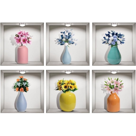 3D Flower Wall Sticker Vase Flowers Wall Decal Peel and Stick Vinyl Sticker for DIY Making