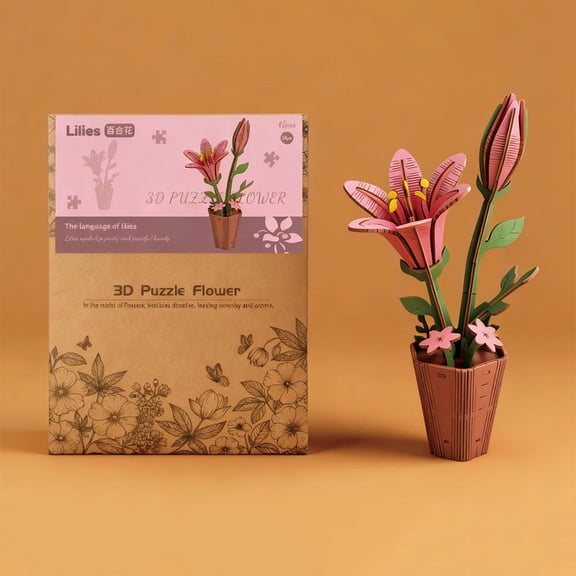 3D Flower Wooden Puzzles for Adults-Sunflower, DIY Wooden Flowers Model Kit Building Set Crafts for Adults to Build, Botanical Collection/Ideal Creative Gift Ideas/Housewarming (86PCS)