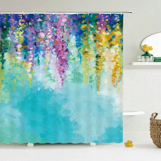 3D Flowers Bathroom Curtains With Waterproof Polyester Printing Floral