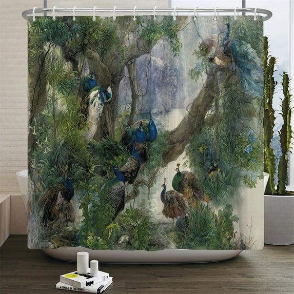 3D Flowers Birds Peacocks pattern Printed Fabric Shower Curtains Bathroom Curtain Bath Screen Waterproof Home Decor with
