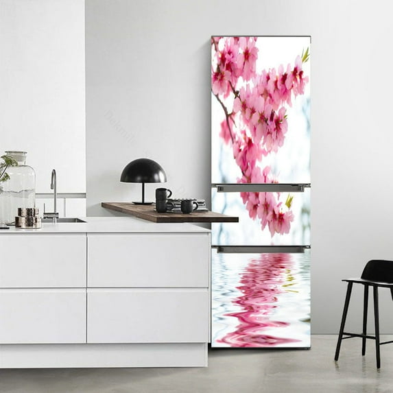 3D Flowers Pattern Fridge Wallpaper Sticker Refrigerator Door Kitchen Self-adhesive PVC Waterproof Wall Stickers Cabinets Decor