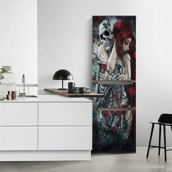 3D Flowers Pattern Fridge Wallpaper Sticker Refrigerator Door Kitchen Self-adhesive PVC Waterproof Wall Stickers Cabinets Decor
