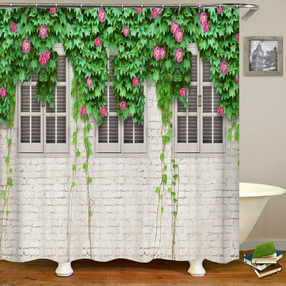3D Flowers Plant Brick Wall Scenery Shower Curtain Waterproof Bathroom Curtains Polyester Home Decor Curtain With Hook Curtain