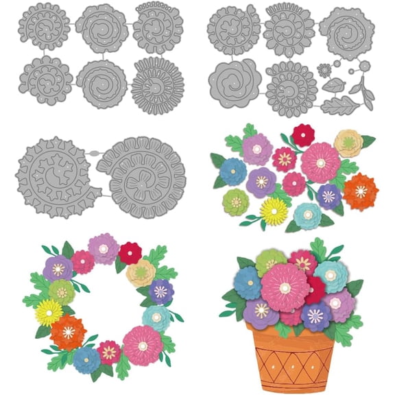 3D Flowers Spiral Metal Cutting Dies Blossom Petal Die Cuts Leaves Embossing Punch Template Photo Decorative Carbon Steel Stencils for Card Making Scrapbooking Album Handbook Gift Decoration