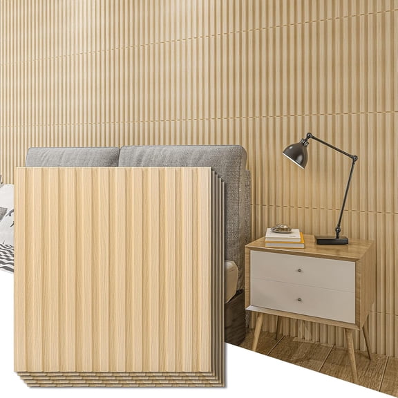 3D Fluted Textured Slat Wall Panels 19.7 x 19.7 in Oak PVC 12-Pack