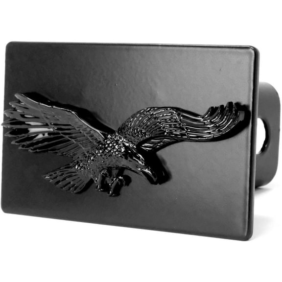 3D Flying Eagle Emblem Metal Trailer Hitch Cover (Fits 2" Receiver, Black Eagle)