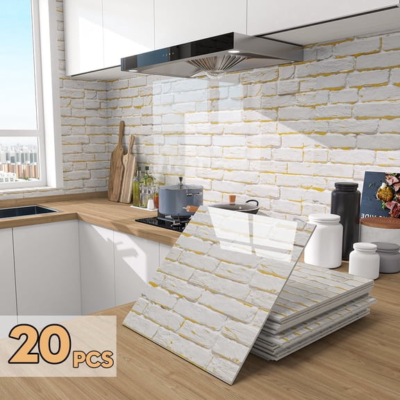 3D Foam Brick Wallpaper 12X12 Inch, Vintage Stone Pattern Self-Adhesive Wall Panels for Bedroom Kitchen, Waterproof Peel And Stick Backsplash Tiles, 20 Stickers