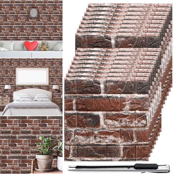 3D Foam Brick Wallpaper Peel and Stick Red Brick Color, 60 Pack