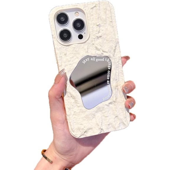 3D Fold Rock Texture Plating Mirror Phone Case Compatible with iPhone Case (White,iPhone 15)