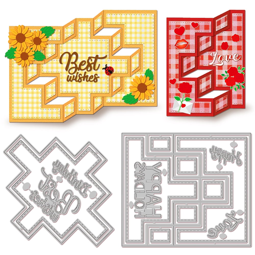3D Folding Card Cut Dies Best Wishes Happy Love Metal Cutting Dies for ...