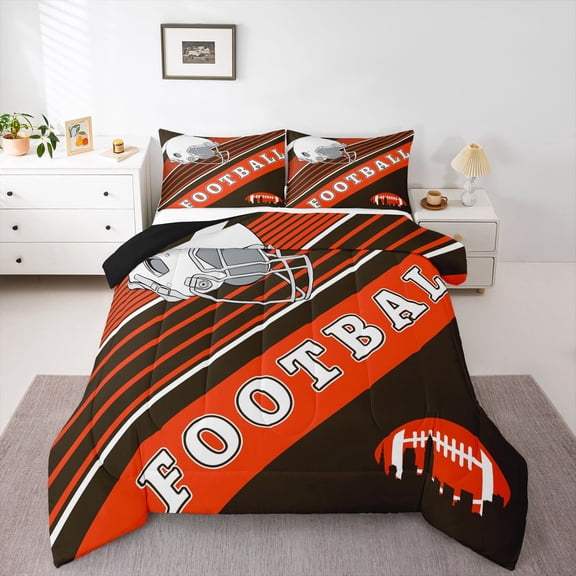 3D Football Bedding American Football Fans Bed Comforter Set Easter Gifts for Teens International Sports Team Comforter Set Geometry Stripes Grunge Style Duvet Set, King (Cleveland)