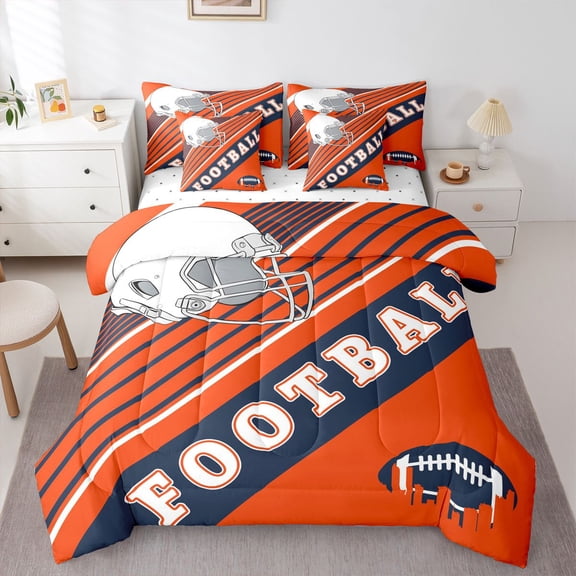 3D Football City Comforter Set Full Size Bed In A Bag, 7 Pieces American Football Bedding With Sheets, 1 Comforter + Flat Sheet + Fitted Sheet + 2 Pillowcases + 2 Throw Pillow Covers (Denver)
