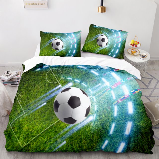 3D Football Duvet Cover Green Soccer Field Ball Sport American Flag