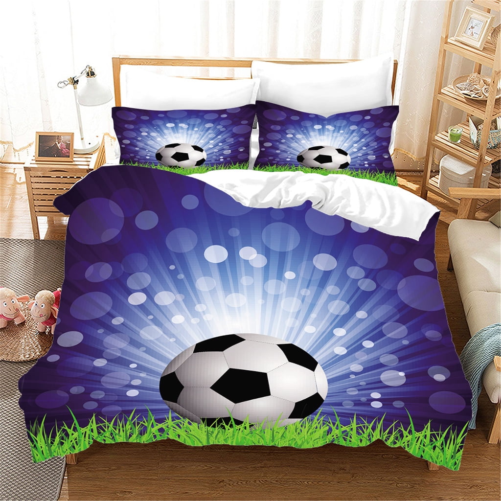 Twin Size 3D Soccer Print Microfiber Bedding Set