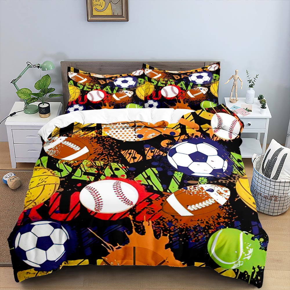 3D Football Duvet Cover Set for Boys,Twin Size Sports Bedding Comforter