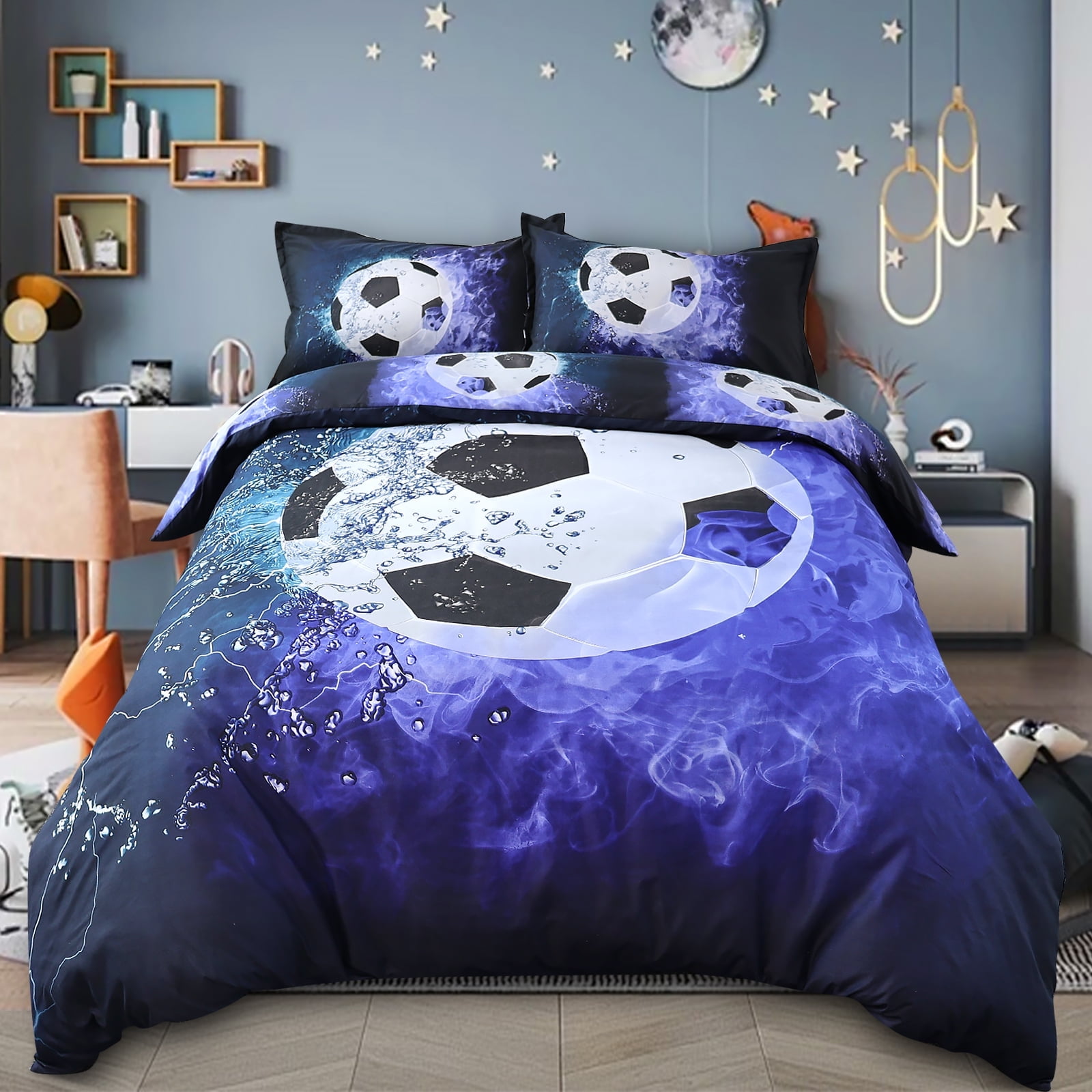 3D Football Duvet Cover Twin Soccer Bedding Sets for Boy Girl Teens