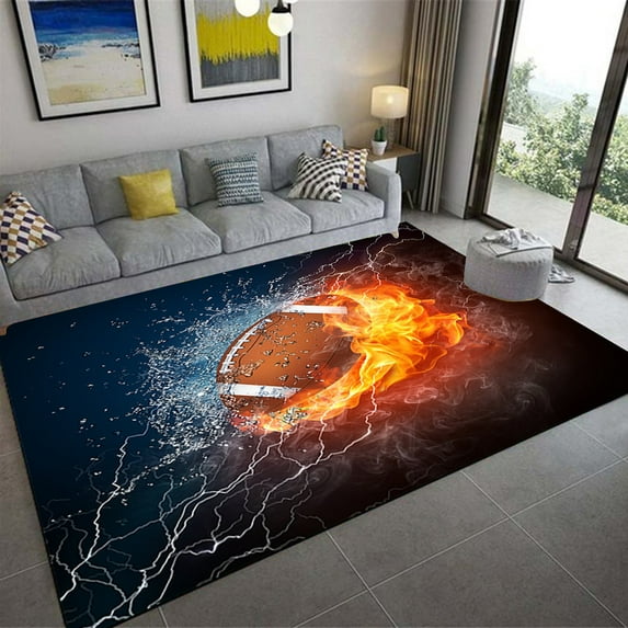3D Football Field Carpet for Living Room Anti-slip Bedroom Bedside Area Rug Large Soft Doormat Indoo