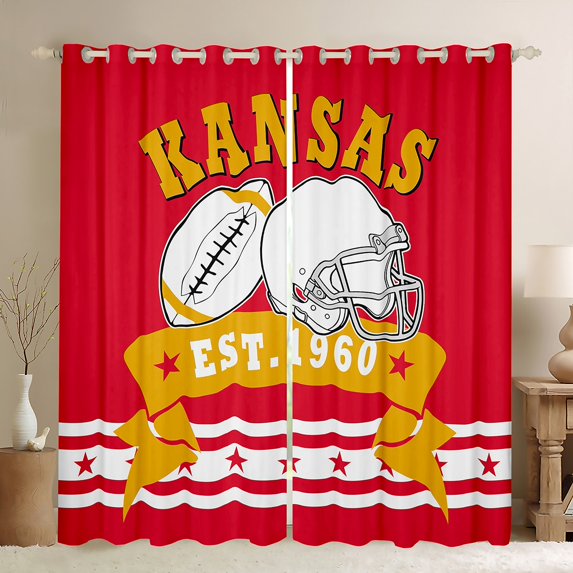 3D Football Game 30%-50% Blackout Curtains American Football City Curtains, Sports Rugby Helmet Decorations Window Curtains Cool Sports Decor Curtains & Drapes 42''Wx90''L, Kansas